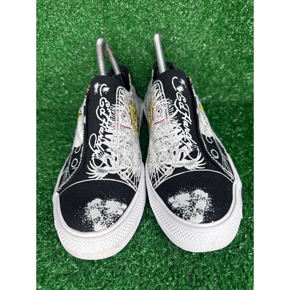 VTG Ed Hardy Christian Audigier Black Tiger Skull Laceless Sneakers Shoes Sz 7 - Picture 2 of 8